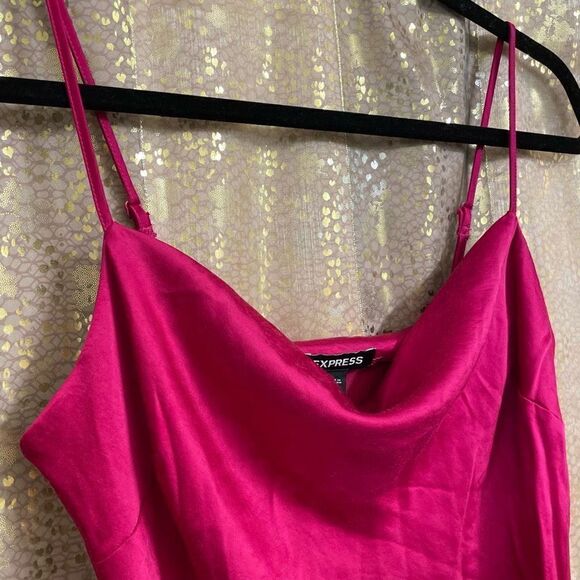 Express Magenta Pink Satin Cowl Neck Midi Slip Dress, S - Picture 4 of 6